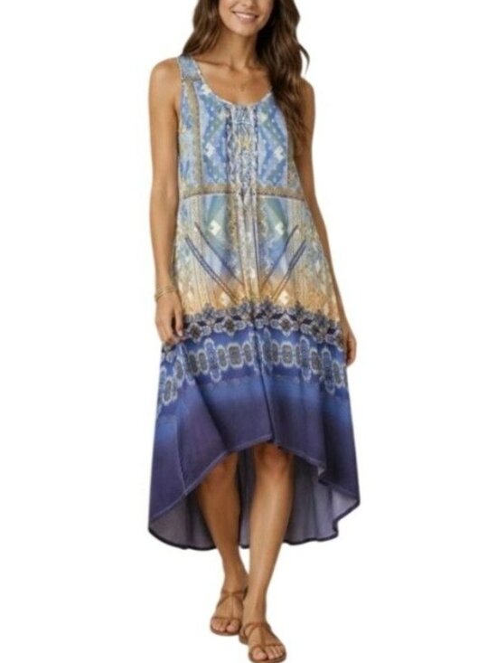 World unity Dresses & Skirts - World Unity Blue/Multi Boho Wild Spirit Purity High Low Dress Women's Size Small